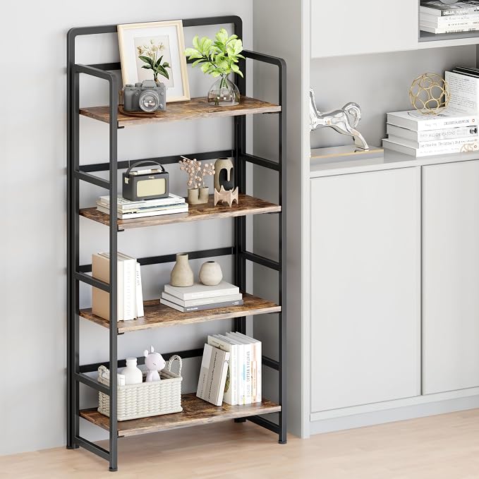 No Assembly Folding Bookshelf, 4 Tiers Collapsible Book Shelf - Image 2