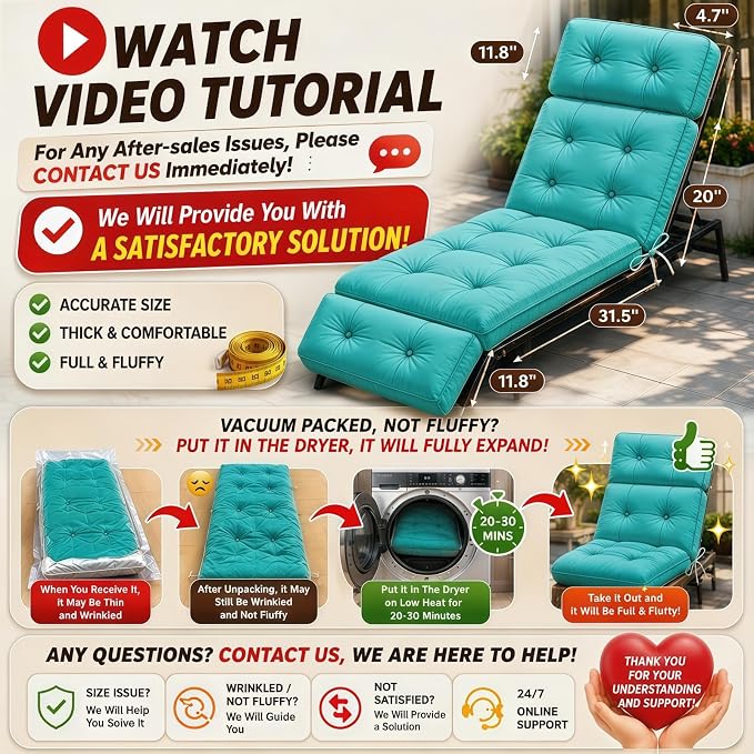Outdoor Chaise Lounge Cushion, Waterproof 74.4x22x4.7 Inch Thick Cotton Filled - Image 3