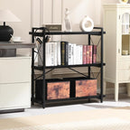 HCHQHS Bookshelf, 3-Tier Industrial Bookcase, Freestanding Horizontal - Image 2