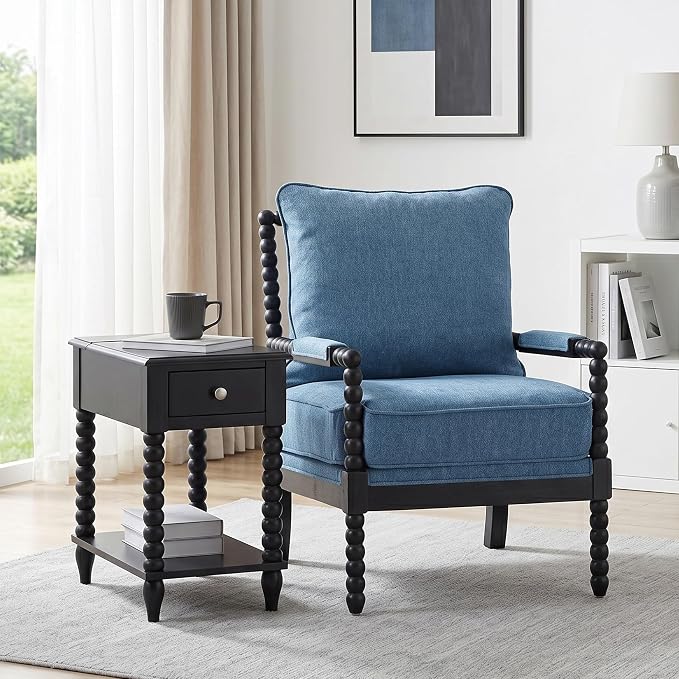 DUHOME Linen Fabric Spindle Accent Chairs Set of 2 - Image 3