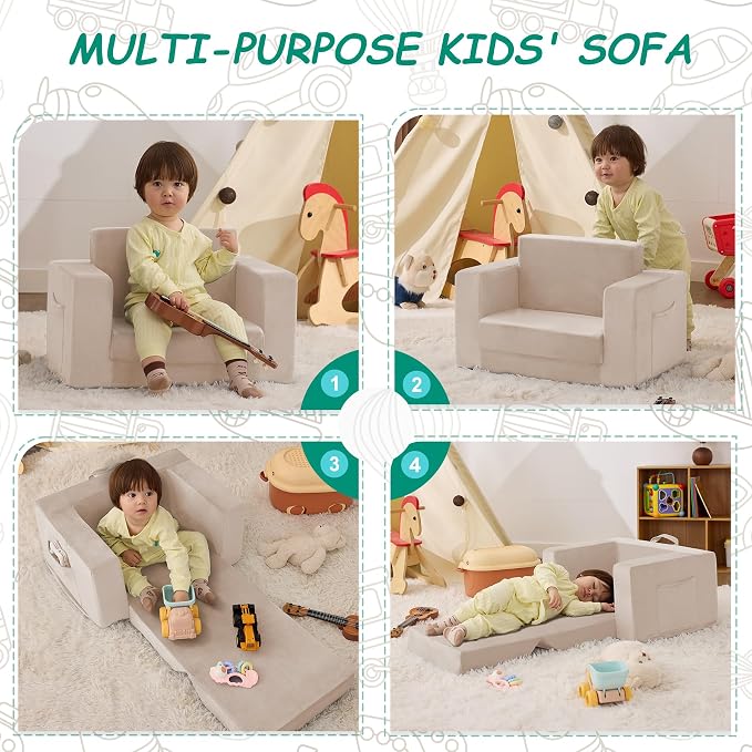 Kids Couch, 2-in-1 Toddler Chair Comfy 1-3 Years, Convertible Kids Chair - Image 6