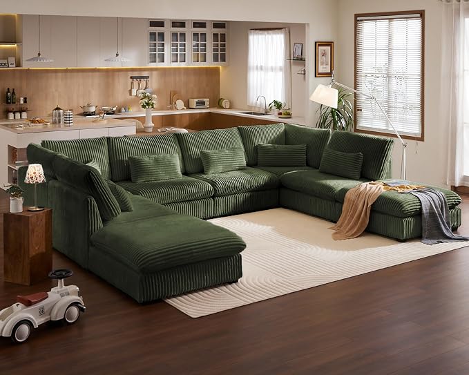 154" Oversized Corduroy Couch Modular Sectional Sofa, Washable Cloud Couch - Image 4