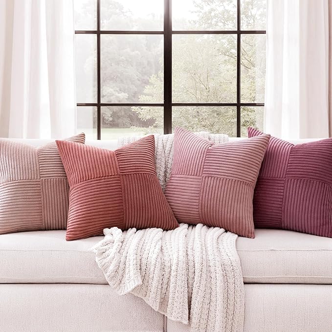 MIULEE Pink Spring Throw Pillow Covers 20x20 Inch Set of 4 Boho Farmhouse - Image 2