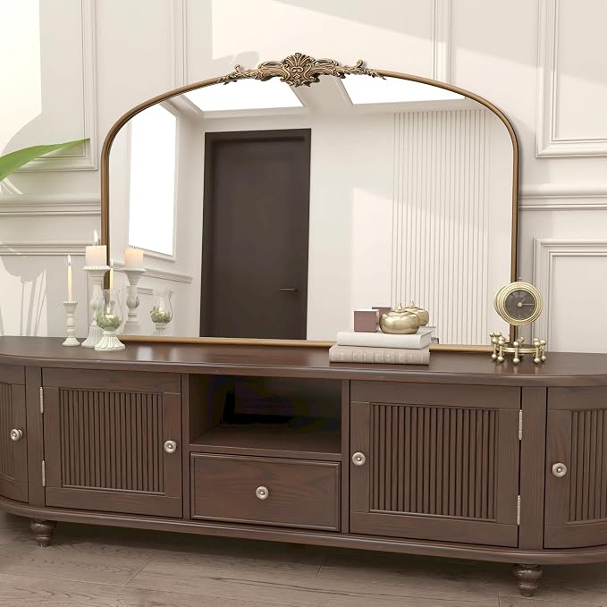 Besdomus Vintage Arched Gold Mirror: 48"x33" French Oversize Gold Antique - Image 3