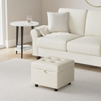 H&B Luxuries Tufted Leather Square Flip Top Storage Ottoman Cube Foot Rest - Image 2