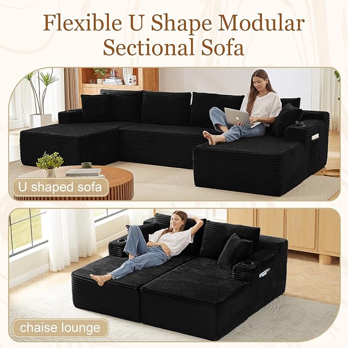 125" Modular Sectional Sleeper Sofa, Boneless Cloud Couch - Image 6