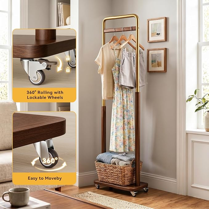 Taitiy Clothes Rack Solid Wood Coat Rack, Metal and Solid Wood Combination - Image 3