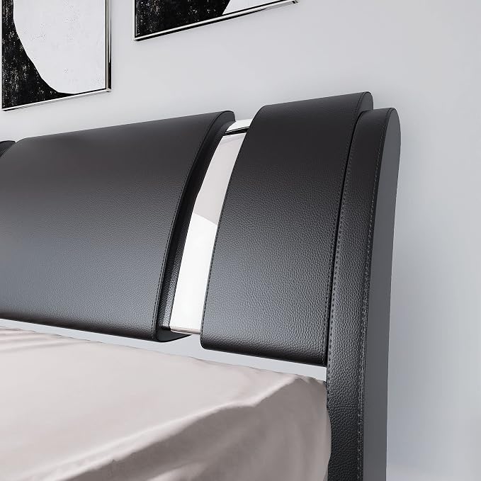 Allewie Queen Bed Frame with Iron Piece Decor, Faux Leather Upholstered - Image 4