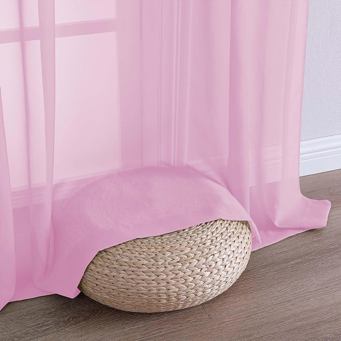 Extra Long Pink Sheer Curtains 96 Inches Long 2 Panels Set, Soft Lightweight - Image 4