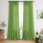 Lime Green Linen Blend Light Filtering Back Tab Curtains 96 Inches Long by Nanspring