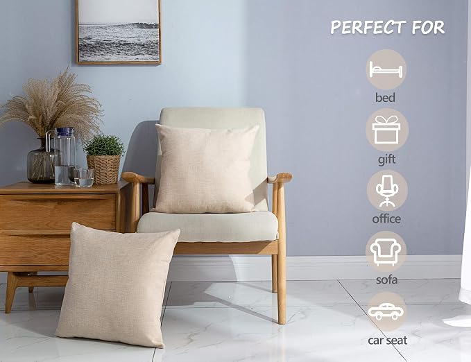 Stellhome Set of 2 Decorative Linen Throw Pillow Cover Square Burlap Farmhouse - Image 3