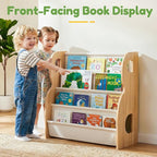 XiaZ Child Book Shelf Wooden Montessori Toddler Bookshelf Solid Pine B-Frame - Image 5