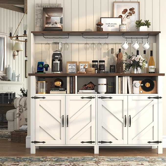 Buffet Sideboard with Storage Hutch with Power Outlets 4 Doors, Large Farmhouse - Image 5