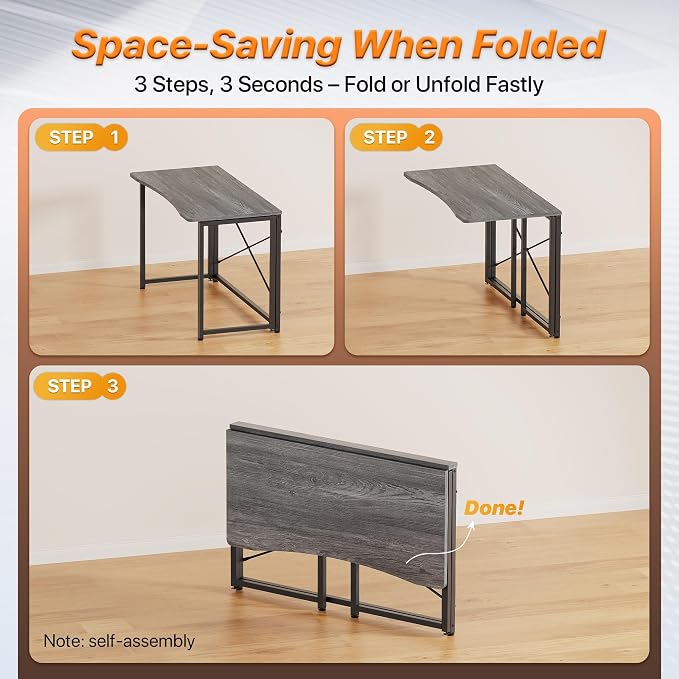 Huuger Folding Desk for Small Spaces, 39.3 Inch Foldable Computer Table - Image 7