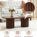 Oval Fluted Coffee Table, Farmhouse Wood Coffee Table Mid Century Modern Center - Image 5