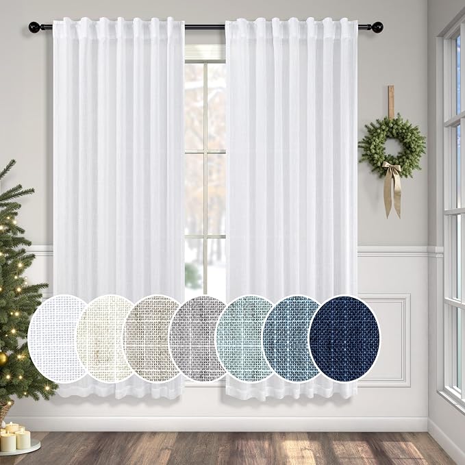 Pitalk White Boho Curtains 58 Inches Long by Pitalk