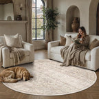 Schweek 6ft Round Area Rug Washable Neutral Non-Slip Living Room Rug Beige | - Image 2