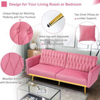 70” Velvet Futon Sofa Bed with 2 Pillows and Adjustable Armrests, Convertible - Image 5