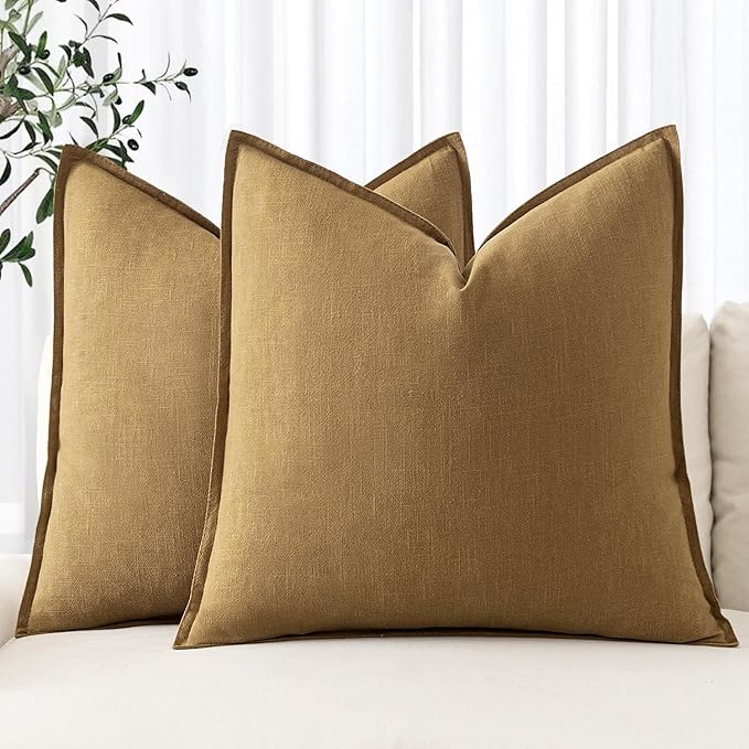 MIULEE Decorative Linen Euro Sham Pillow Covers 26x26 Mustard Yellow | Boho by MIULEE