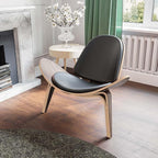 Modern Shell Lounge Accent Chairs, Faux Genuine Leather Mid Century Armless - Image 2