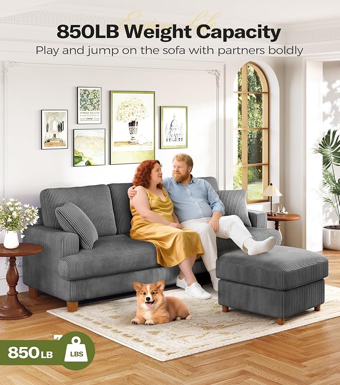 Kidirect 87in Corduroy Couch, Sofa No Tool Assembly, Comfy Couches - Image 5