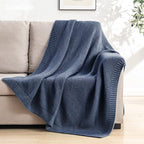 CozeCube Dusty Blue Seed Stitch Throw Blanket 60"x80", Farmhouse Decor | Blanket - Image 4