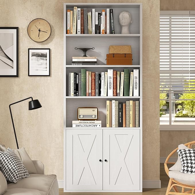 Modern Bookshelf with Doors, Industrial Bookshelves with 6-Tier Shelf, 71 by Shintenchi%7CFurnitureMadeforRealLife