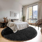 Black Round Rugs 7ft for Living Room, Fluffy Bedroom Circle Area Rug, Soft - Image 3