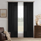 Black 90 Inches Pleated Linen Semi Sheer Memory Trained Curtains by Twodrapes