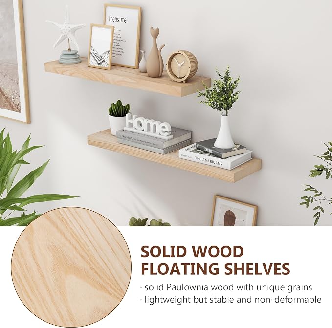fuqing 30 Inch Floating Shelves | Natural Wood Wall Shelves Set of 2 | 30" W x - Image 4