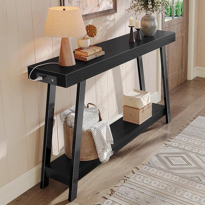 Huuger Console Table with Charging Station, USB-C Port, 2 Tiers Entryway Table by Huuger