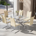 7-Piece Dining Table Set for 6, Modern Rectangular Glass Table by KATBOCFurniture