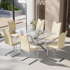 7-Piece Dining Table Set for 6, Modern Rectangular Glass Table by KATBOCFurniture