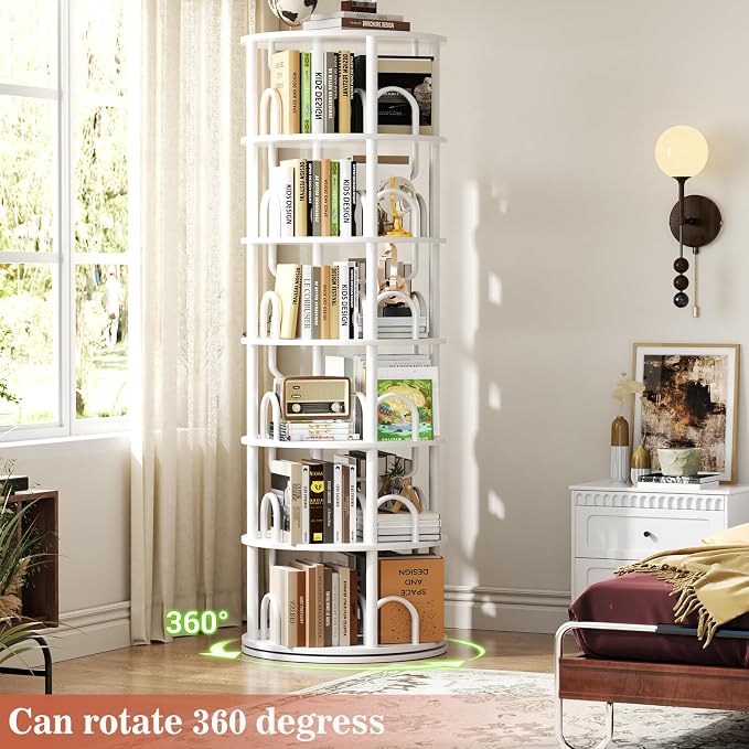 Aheaplus 6 Tier Rotating Bookshelf Tower, Revolving Bookcase, 360° Round - Image 6