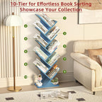 SHEEPAM 10 Tier Tree Book Shelf, Floor Standing Wood Bookshelf - Image 4