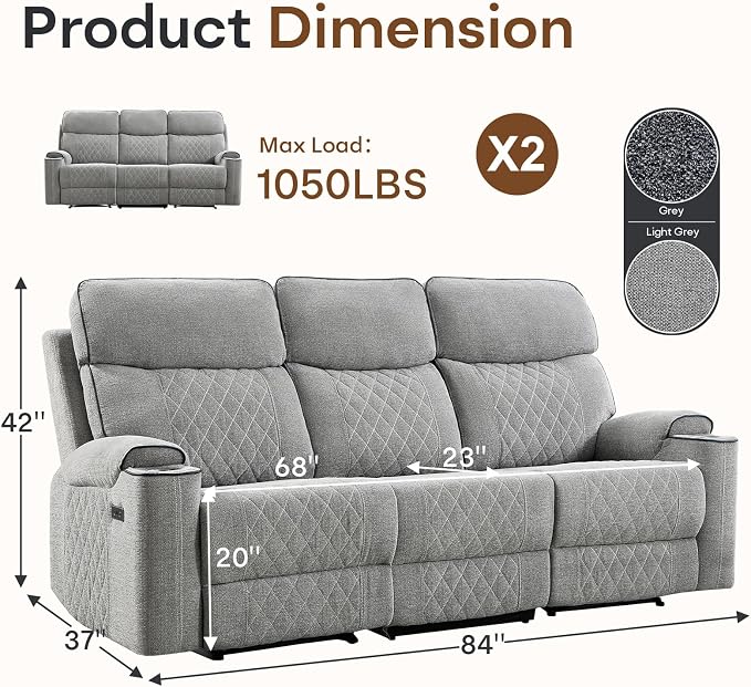 HAOMARKETS Power Oversized Reclining Sofa Couch Set of 2 - Image 2