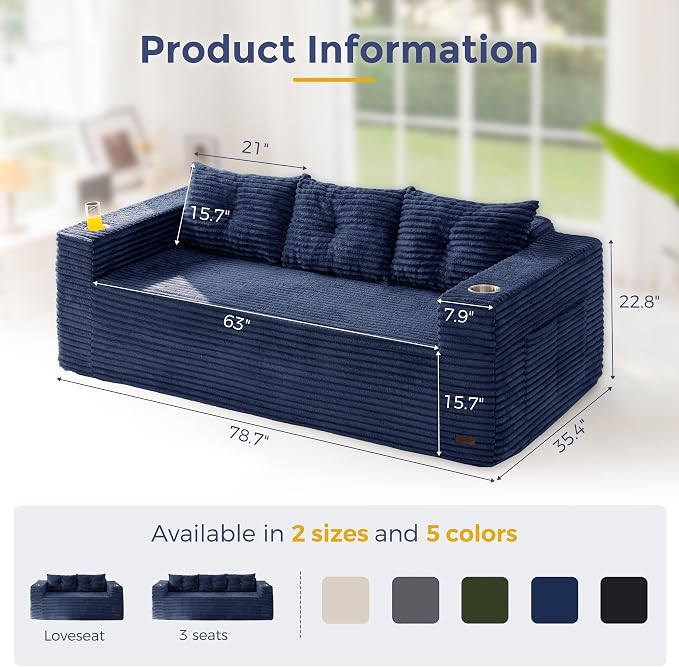 MAXYOYO 79" Oversized Boneless Loveseat Sofa Couch - Image 2