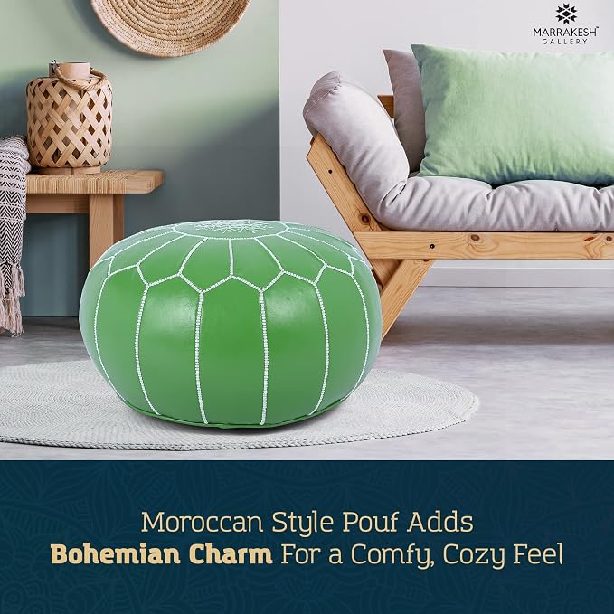 Marrakesh Gallery Genuine Leather Round Pouf Unstuffed - Image 3