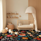 RELEANY Floral Washable 9x12 Area Rugs Black | Flower Carpet Print Boho Cute - Image 9
