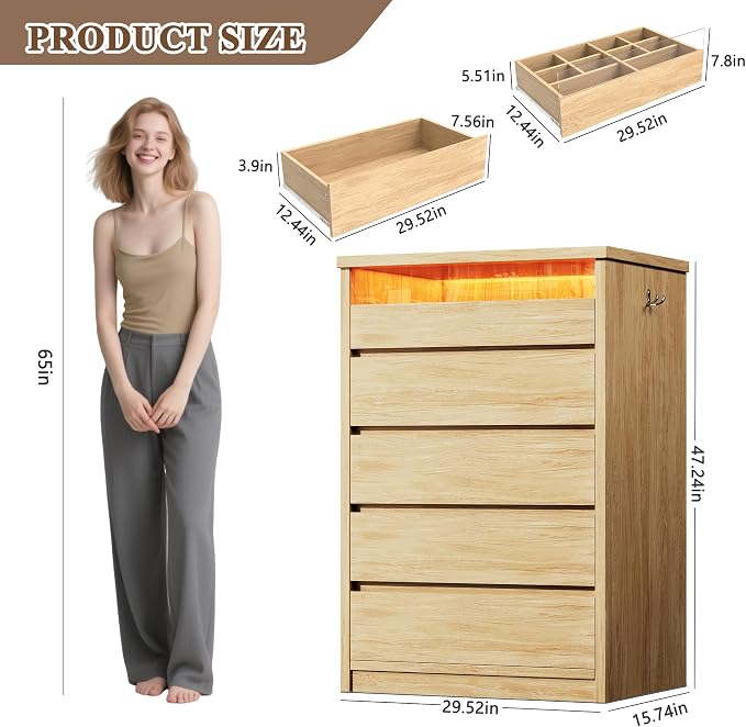 Jocoevol 5 Drawer Dresser for Bedroom - Image 2