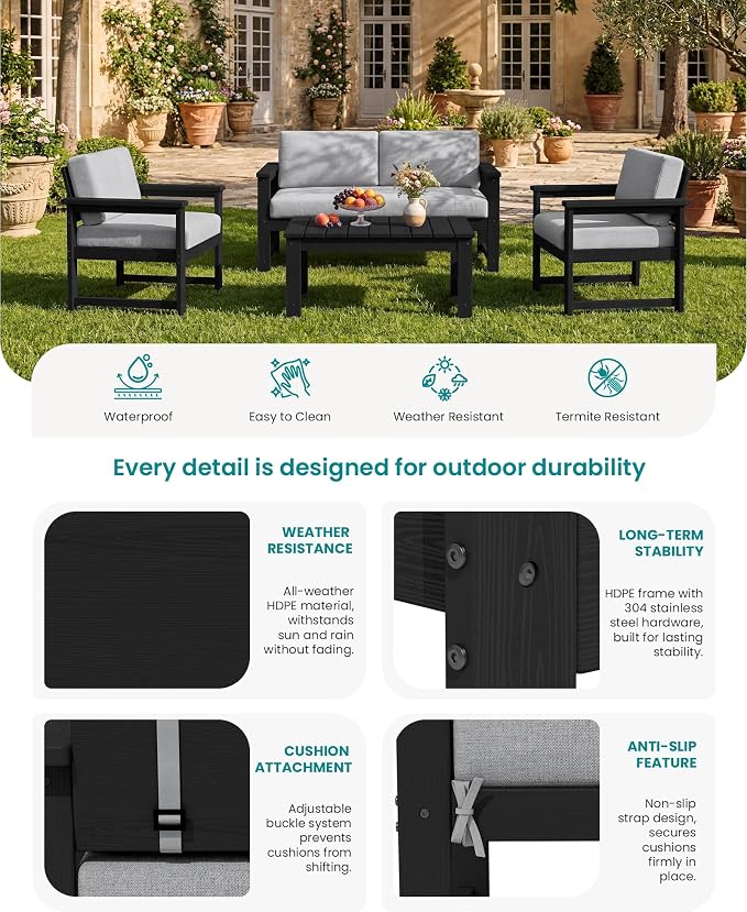SERWALL 8 Pieces HDPE Outdoor Conversation Sofa Set - Image 4