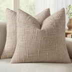 MIULEE Chenille Textured Throw Pillow Covers Oatmeal 18x18 Set of 2 | Slubby by MIULEE