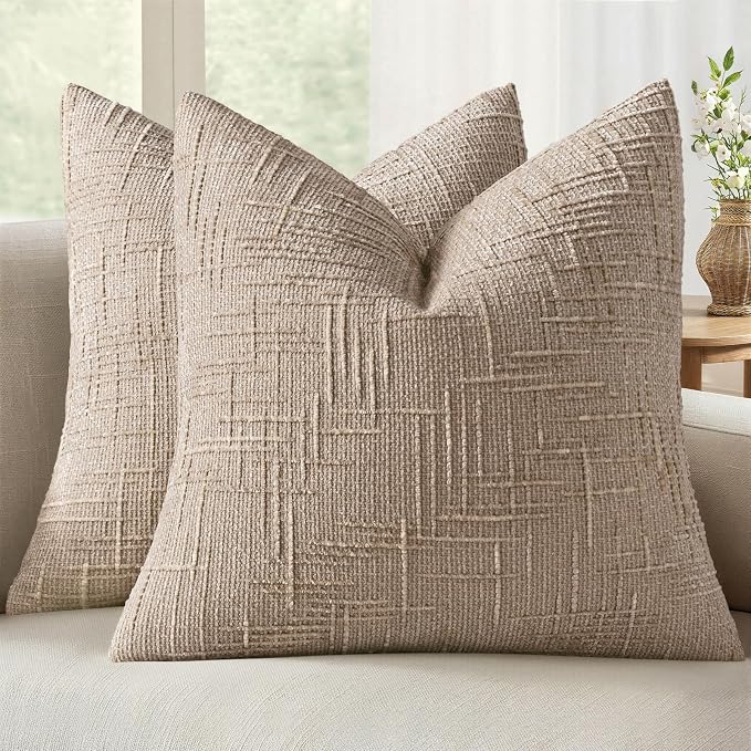 MIULEE Chenille Textured Throw Pillow Covers Oatmeal 18x18 Set of 2 | Slubby by MIULEE