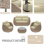 TWT Patio Furniture Sofa Set 4 Pieces Aluminum Outdoor Furniture w/25.6in - Image 8