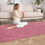 2x6 Bedside Area Rugs for Bedroom Soft Fluffy Shag Blush Pink Rug for Hallway - Image 2