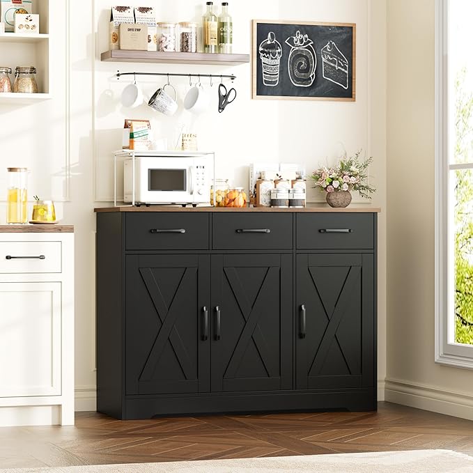 HOSTACK Modern Farmhouse Buffet Sideboard Cabinet, Barn Doors Storage Cabinet - Image 4