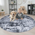 Round Area Rug Living Room: 5 ft Modern Washable Carpet Black | - Image 3