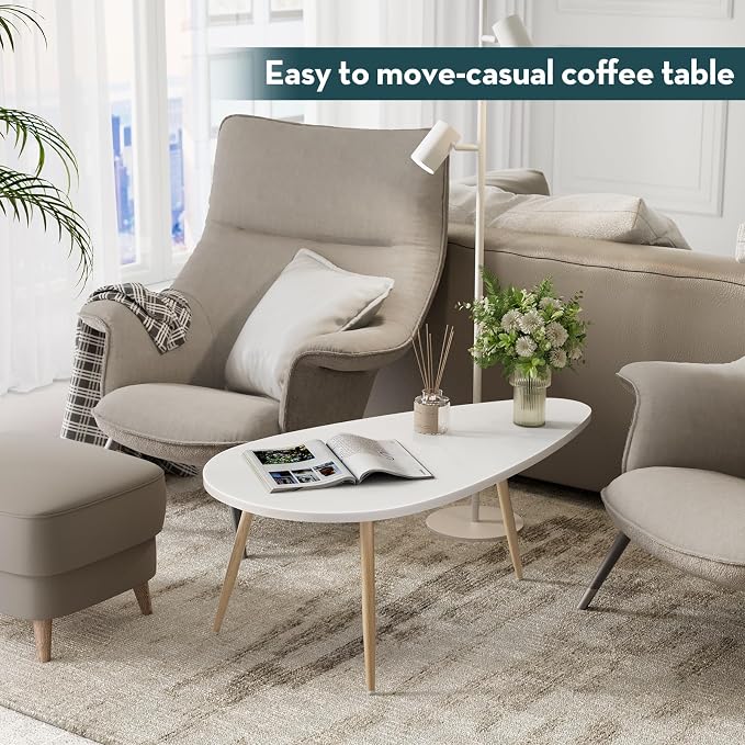 SAYGOER Modern Coffee Table White Oval Coffee Tables - Image 6