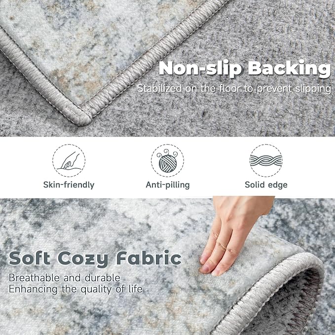 6x9 Area Rugs Washable Rug: Abstract Neutral Rugs Modern Non Slip Area Rug - Image 2