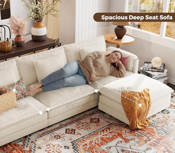 ELUCHANG 113'' Modular Sectional Cloud Couch, Modern Comfy Chenille L Shaped - Image 4